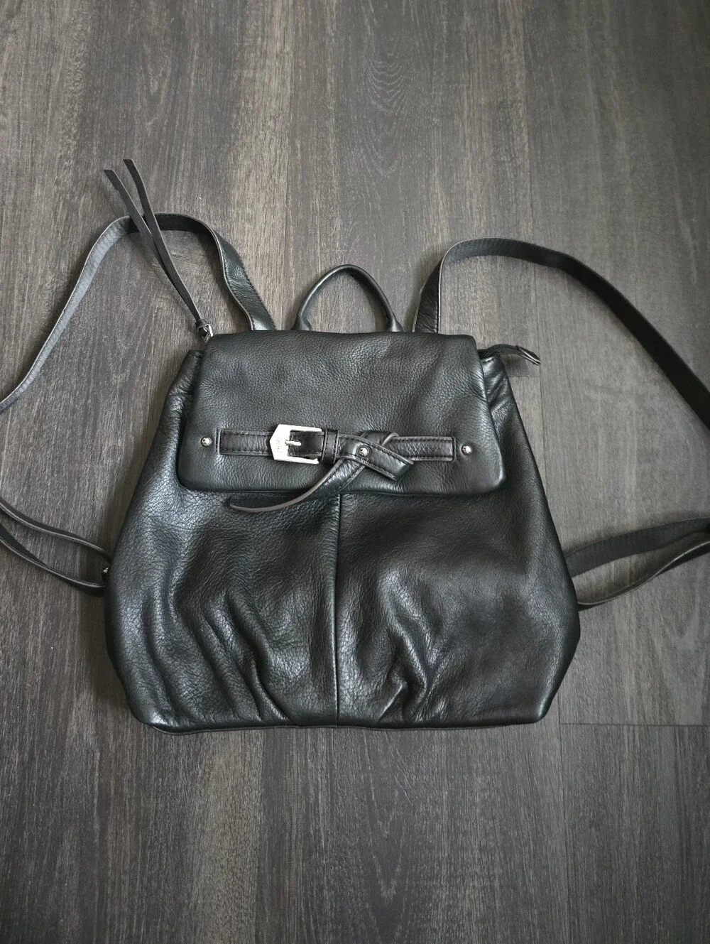 Aimee Kestenberg Convertible Leather Backpack Black Belt Buckle Silver Hardware